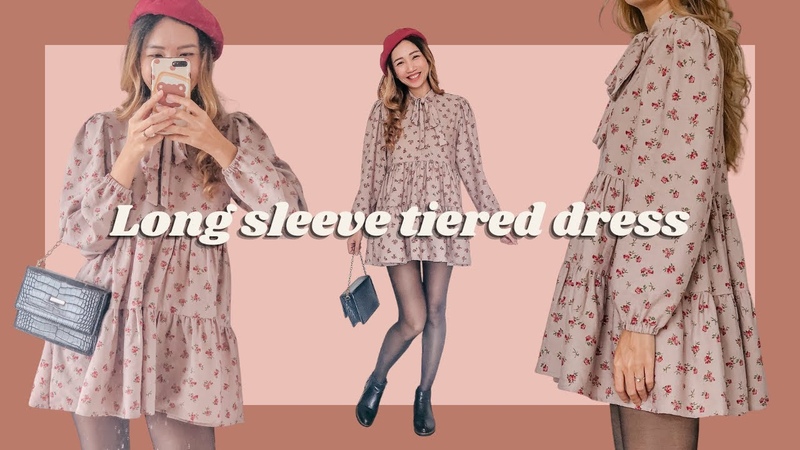 DIY Long sleeve tiered dress (with round neck front tie) Step by step sewing