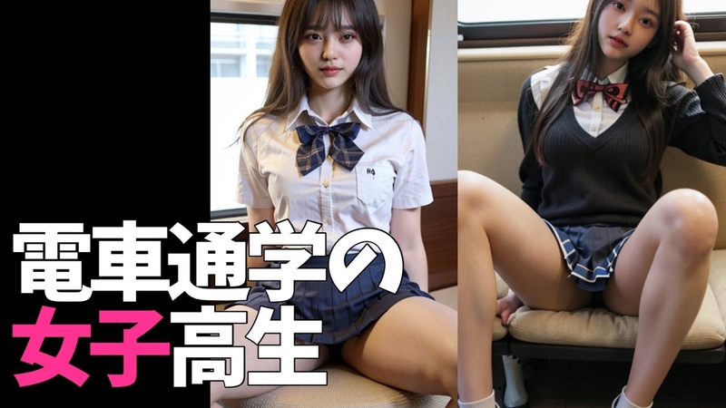 AI girl 電車通学の女子高生 通学美女 High school girl commuting to school by train 기차 통학