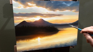 Sunset Lake Oil Painting A Subtle Breeze - Landscape Art Time-lapse