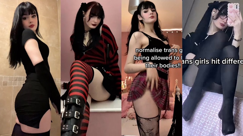 Goth Trans Girl in Nylon Pantyhose Stockings,