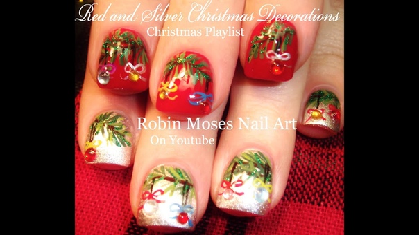 Red Silver Nail Art Christmas