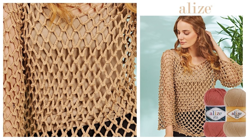 Tığ işi Yazlık Bluz Crochet Summer Blouse w, Cotton Gold Plus or Diva