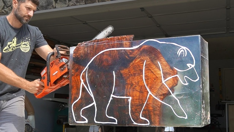 Epoxy Wood Carved into a Grizzly