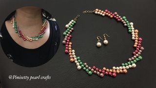 multi color pearl necklace making/rainbow pearl necklace tutorial/pearl wavy necklace set/earrings