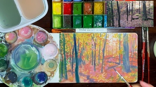 Autumn leaves - gouache sketchbook painting process